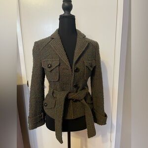 BCBGMaxAzria Brown Tweed Belted Blazer